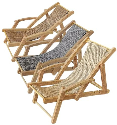 3 Stück Miniatur Strandstuhl Holz, Mini Liegestuhl Puppenhaus Möbel Zubehör, Kleine Puppenhaus Deko Stühle für Kinderzimmer Bücherregal und Tischdekoration
