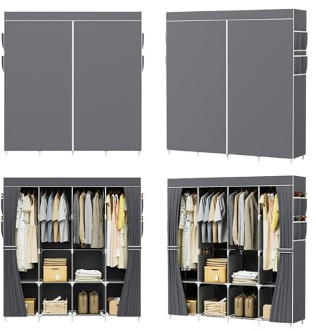 AYWTIUN Stoffschrank Tragbarer Stoff-Leinen-Kleiderschrank, Kleideraufbewahrung, Kleiderstange, Regal, Schrank, viel Platz(Dark Gray)
