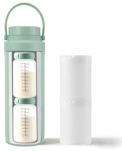 Hoyiyobi Enfriador portátil de leche materna para exterior (600 ml), frescura 24H gracias a la refrigeración total de 360°, enfriador de leche materna de viaje con 2 biberones para almacenar leche