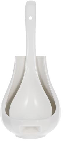 FUOYLOO Ceramic Soup Ladle with Large Spoon Rest Set, White Kitchen Utensil Holder for Counter, Household Ceramic Spoon and Spatula Holder for Serving and Cooking