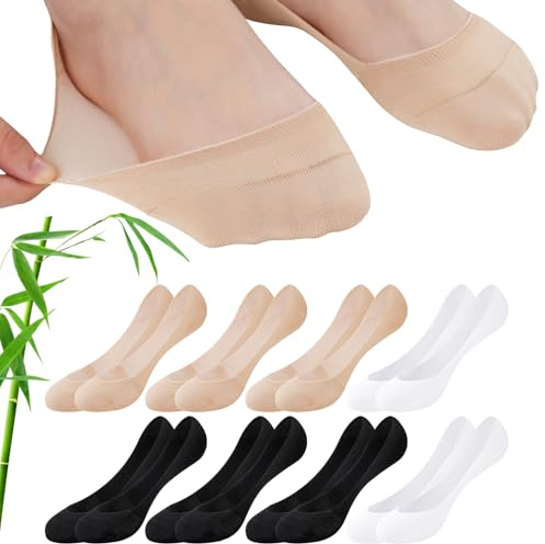 inaWarm Fantasmini Donna Bassi, 8 Paia in Bambù e Cotone, Taglia 35–42 | 40% bambù e 40% cotone, morbidi e traspiranti; silicone sul tallone per restare fermi con mocassini, ballerine e sneakers.