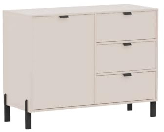 Masseno Kommode MINO 109 cm Sideboard mit 3 Schubladen und 1 Türen für Wohnzimmer Schlafzimmer Modern 109x45x85 cm Beige