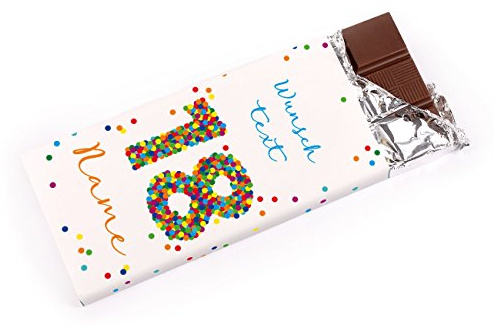 Herz & Heim® Vollmilchschokolade zum 18. Geburtstag mit eigenen Wunschtext und Namen