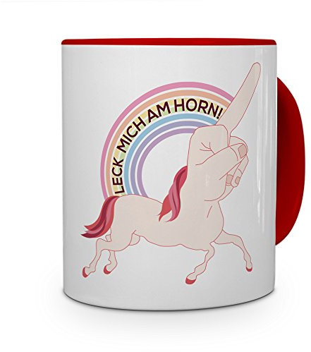 printplanet Tasse mit Spruch: Leck Mich am Horn! - Kaffeebecher, Mug, Becher, Kaffeetasse - Farbe Rot