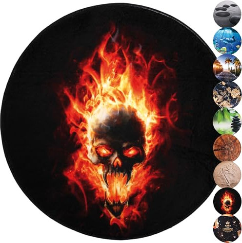 Sanilo Badteppich Rund, viele schöne runde Badteppiche zur Auswahl, hochwertige Qualität, sehr weich, schnelltrocknend, waschbar, 80 cm (Totenkopf in Flammen)