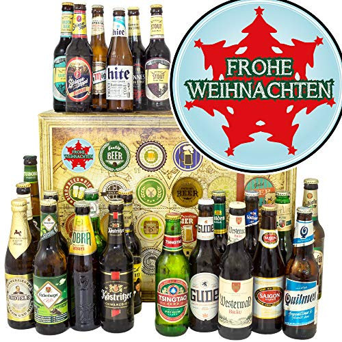 Frohe Weihnachten Tannenbaum - Bier Adventskalender 2024 2025 mit Bieren der Welt und Deutschland - Bier set Welt und DE
