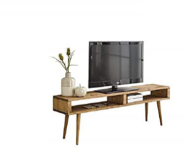 HOGAR24 ES Mesa televisión, Mueble TV salón diseño Vintage 2 Huecos, Madera Maciza Natural, fabricación Artesanal. 140 cm x 40 cm x 30 cm