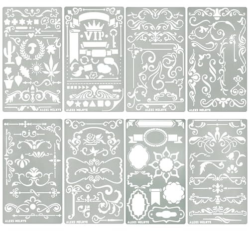 Aleks Melnyk No.42 Metal Journal Stencils, Flowers and Vines, Ornament, Vintage, Finds Small Stencils Patterns, Templates for Painting on Wood, on Walls, Furniture Crafts, Bullet Journaling