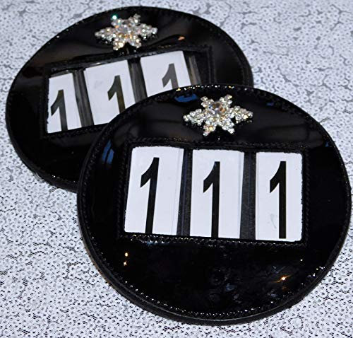 Fahrnummern Fahrnummer Kopfnummern Kopfnummer extra Groß Glitzer Leder Straß Schwarz Braun 2 Systeme Turnier Nummer Nummern Tysons (Edelweiß)