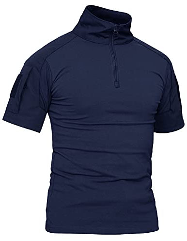 KEFITEVD Tactical Shirt Kurzarm Sommer Combat Shirt Paintball US Army T-Shirt Militär Kleidung Outdoor Shirt Slim Fit Dunkelblau L