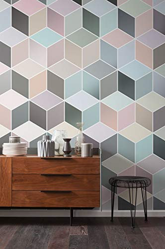Komar Vlies Fototapete - Cubes Pastel - Größe 200 x 250 cm (Breite x Höhe) - Wand Tapete Wohnzimmer Schlafzimmer Büro Flur Würfel Dekoration Wandbild - P027-VD2