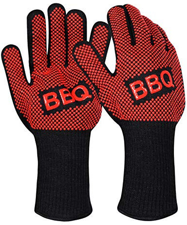 SWEET CARROT Grillhandschuhe EXTRA LANG hitzebeständig bis zu 800 Grad - perfekt auch am Ofen - Profi BBQ Handschuhe mit Unterarmschutz