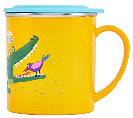 CANDL Cuitisan Infant 300 ml taza infantil de acero inoxidable con tapa y asas prácticas, apta para microondas y horno, lavavajillas, congelador, vaso (amarillo)