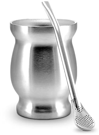 caámate. Mate Tee Becher Set ● Matebecher Edelstahl doppelwand isolier Design + Matetrinkhalm Edelstahl (silber)