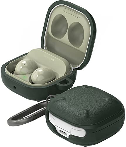 Ringke Onyx Case Compatible with Samsung Galaxy Buds FE, 2 Pro, Live / Pro, Tough Rugged Shockproof Premium TPU Non-Slip Grip Cover with Carabiner - Dark Green