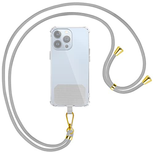 mtb more energy® Universal Handykette - Hellgrau/Gold - kompatibel mit vielen Handyhüllen - hochwertiges Band Seil Kordel zum Umhängen