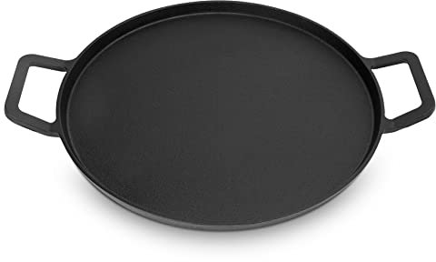 Onlyfire, teglia per pizza in ghisa, 35,5 cm, con manici, padella rotonda pre-stagionata per grill, barbecue, fornello e forno