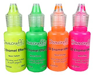 Glitter Glues, Metallic Pearl Effect, 3D Enamel Pastels Brights Neon Puffy Glass Paint - 8 Bottles Per Individual Pack - Cardmaking Arts Crafts - Simply Sew Crafty™ (Neon 3D Enamel Effects)