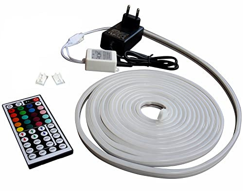 12V LED RGB Streifen mit 220V-240V Netzstecker Stripe Licht Unterbankbeleuchtung Saunabeleuchtung Bad Küche Saunalampe (Set mit Halteklammern, 3m - m/23,33€)