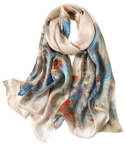 STORY OF SHANGHAI Seidenschal Damen 100% Seide, 20+ Bunte Luxuriöse Schals, Warm & Weich, als Stola Seidentuch Halstuch Pashmina - 53 * 170 cm, Tinte blau