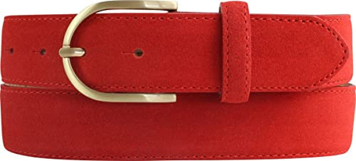 BELTINGER Damen-Gürtel aus Veloursleder 3,5 cm | Velour-Ledergürtel für Damen 35mm | Wildleder-Gürtel mit runder, goldener Gürtelschließe | Rot 110cm