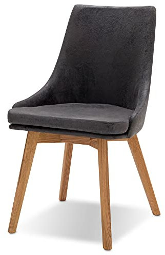 Lomadox Esszimmer Stuhl Eiche massiv geölt, anthrazit, B/H/T: ca. 58/92/61 cm