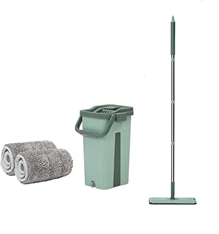 Juego de trapeador y balde para trapeador con 6 Almohadillas para trapeador de Microfibra Lavables y Reutilizables para Limpieza de Pisos, trapeador para Piso Plano y balde con jue