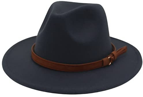 Faringoto Fedora Hut Damen Wollfilz Vintage Kirche Damenhut Unisex breite Krempe, dunkelgrau, 58
