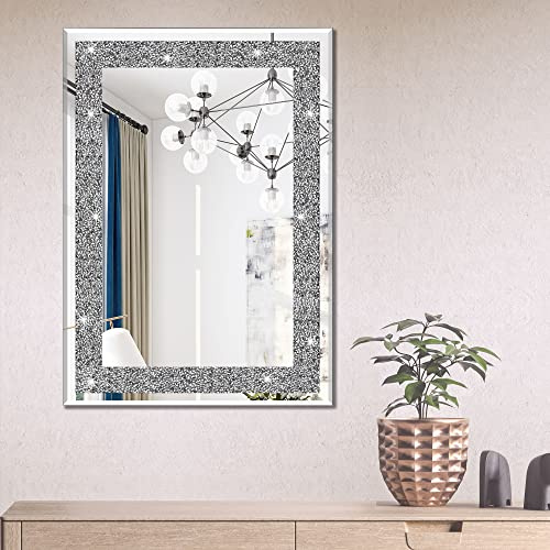 Ruomeng Wandspiegel, rechteckig, Kristall-Diamant-Spiegel für Heimdekoration, Akzentspiegel für Badezimmer, Eingangsbereich und Schlafzimmer, 50,8 x 71,1 cm