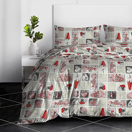 RAYBedding 2PCS Single Duvet Set 100% Egyptian Cotton Bedding Single Bed Set 400 Thread Count Floral Printed Heart Pattern Duvet Cover Single with Pillow Case