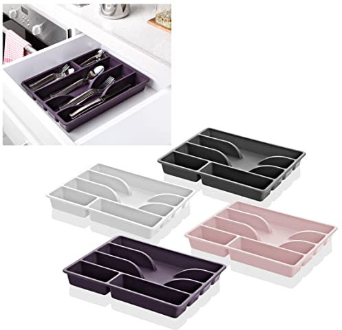 HK Online Pretty Pastels Non Slip CUTLERY TRAY -5 Section Drawer CUTLERY ORGANISER, Drawer CUTLERY DIVIDER 31.5 x 26.5 x 5cm (White)