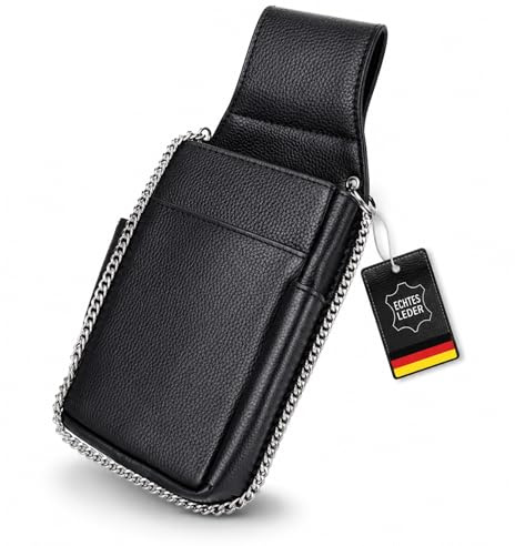 Hochwertige Kellnertasche aus weichem Rindleder, Bedienungsgeldbeutel Schwarz, Profi Kellnerholster Leder, Gastronomie Zubehör 2025, Holster Tasche für Kellner, Kellner gürteltasche mit Kette