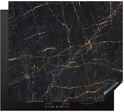 KitchenYeah© Induction Hob Cover Protector Mat Kitchen Universal Ceramic | 20.3x22.7 / 57.6x51.6 cm - Covers for Electric Cookers Vinyl Marble - Black - Gold - Grey - Texture