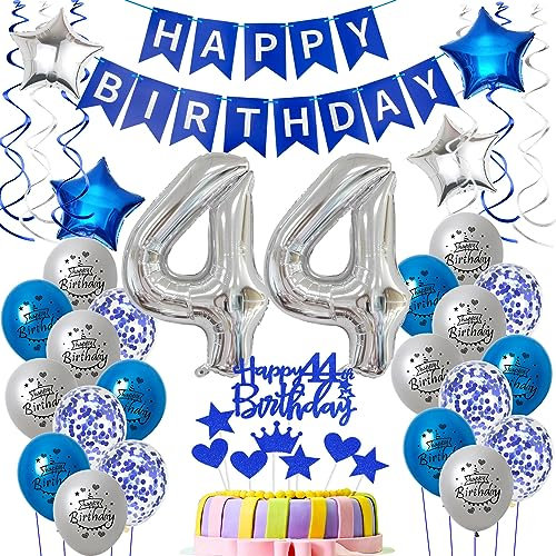 Luftballons 44 Geburtstag Mann deko blau, Geburtstagsdeko 44 Jahre Männer Dekoration, Ballon 44. Geburtstag Mann blau, Deko 44. Geburtstag Luftballons,Tortendeko 44. Geburtstag Mann kuchen deko