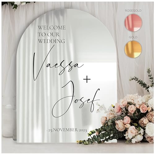 Manschin-Laserdesign Willkommensschild Acrylglas Spiegel personalisiert in veschiedenen Farben - Made in Germany - Welcome Willkommen Schild für Hochzeit (90x60cm, Silber)