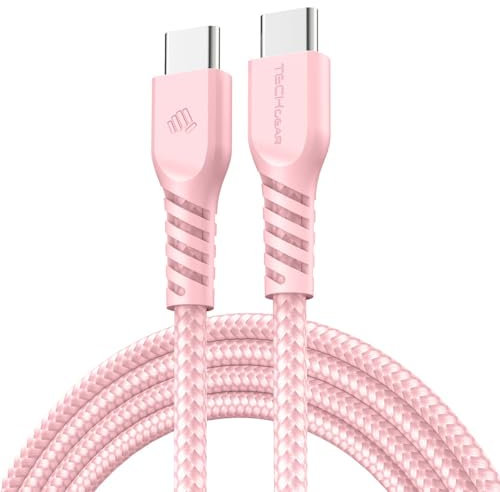 TECHGEAR 1m Câble USB C vers USB C 60 W, Câble tressé de Type C vers C Charge Rapide Compatible avec iPhone 15, iPad Pro, MacBook, Samsung Galaxy S24/S23/A14/A15/A25/A35/A34/A55/A54/A05s/A04s - Rose