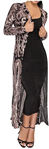 Pailletten Mantel Damen, Damen Pailletten Cardigan Party 20er Glitzer Club Mantel Lang Jacke Bomberjacke Farbblock Lange Cardigan Strickjacke Mäntel Karneval Kostüm für Cocktail Party Club