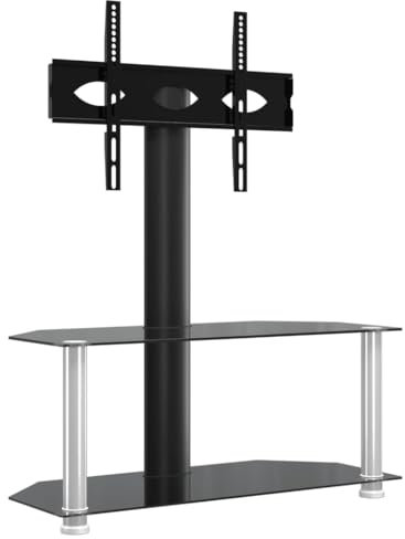 vidaXL Mueble TV Esquina 2 Niveles para 32-70 Pulgadas, Soporte de Televisor, Armario de Almacenaje, Mesa de Televisión, Negro Plateado