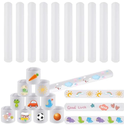 SinChic Schnapparmband Jugendliche Set,24 PCS Weiße Slap-Armbänder zum Selbermachen Blanko Party-Armband Schnappband für Weihnachten Jugendlicheburtstag Erwachsene und Studenten