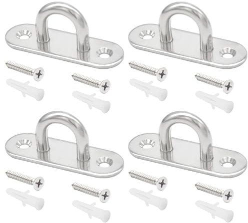 CEEYSEE 4Pcs Pad Eye Plate U Hooks/Loops M8 304 Stainless Steel Pad Eye Plate Hardware Ring Hooks for Hanging fix and Install Sandbags Yoga Clotheslines Hanging Baskets,with Screws (U/M8/CXG)
