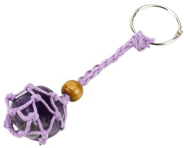 JRZEOCI Schlüsselanhänger Aus Natürlichem Amethyst – Handgewebter, Verstellbarer, Einziehbarer Schlüsselanhängerhalter Mit Netzanhänger, Taschenanhänger, Schlüsselanhänger-Zube