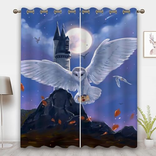 CYSYLQW Eule Vorhänge Cartoon Tier Eule Blickdichte Gardinen Ösen Schlafzimmer 3D-Druck Eule Verdunkelungsvorhang 2 Set Blickdicht Für Dekoration Wohnzimmer (3,150 x 166cm(2X75X166cm))