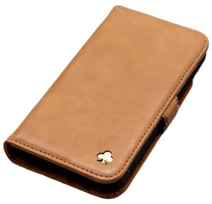 PORTER RILEY - Leather Case Compatible with iPhone 16 Pro. Premium Genuine Leather Stand/Cover/Wallet/Flip Case with Card Slots & Horizontal Stand (Tan)