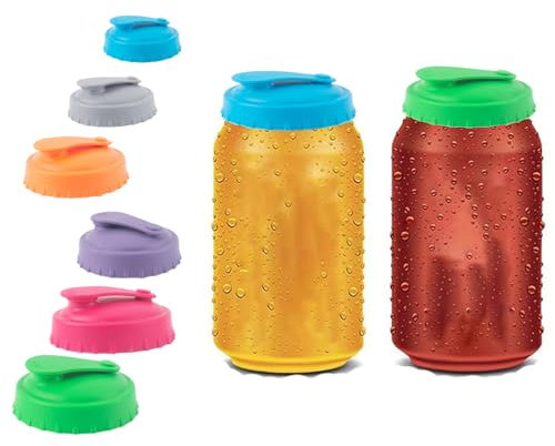 AYNKH 6 Pcs Silicone Soda Can Lids Reusable Can Covers for Drinks Cans, Spill-Proof Can Lids for Fizzy Drinks for Standard Size Cans Fizzy Drinks Soda Beer Energy Drink Juice Coke