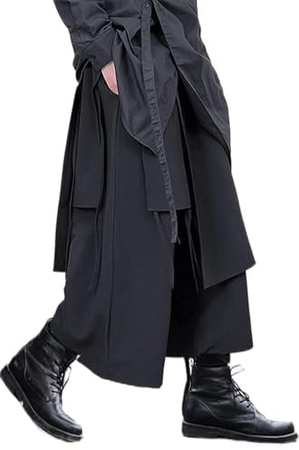 AITFINEISM Mens Casual Drawstring Loose Fit Skirts Aladdin Hippie Harem Harajuku Trousers (S,Black 1168)