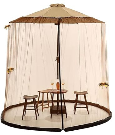 Filet Anti-moustiques pour Parasol de terrasse | Filets de Parapluie réglables en Polyester | Maille de Parasol Ronde Suspendue avec Double Fermeture éclair, Tuyau d'eau en TPU | Housses de Meubles