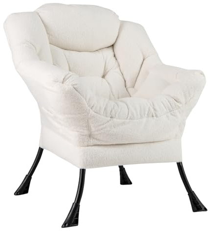 COSTWAY Sessel gepolstert, Relaxsessel mit Armlehnen & Seitentasche, Loungesessel, Fernsehsessel, Ohrensessel für Wohnzimmer, Schlafzimmer, Büro (Beige)