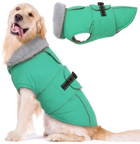 Lelepet Hundemantel Winterweste Reflektierende Fleece Hundejacke für Extra Große Hunde Wasserdicht Hundejacke Wintermantel Warme Winterjacke mit Verstellbarer Schnalle, Grün 3XL