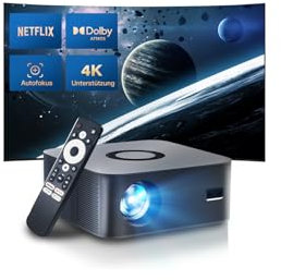 Proiettore 4k【Netflix Licenza e Google TV】 Proiettore Portatile con WiFi e Bluetooth, Smart Videoproiettore FHD 1080P 4K Supporto, 800ANSI Dolby Audio, Fuoco/Correzione Automatica, L007CM, Nero