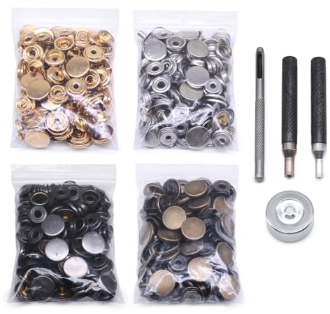 Jamsinmu Juego de 120 Remaches para Cuero Remaches Tubulares de Doble Tapa Remaches Metálicos Rápidos para Reparación y Decoración de Cuero 12.5mm(203#)